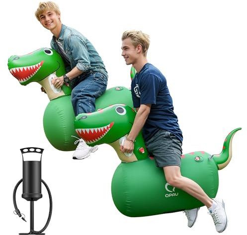 QPAU Inflatable Bouncy Dinosaur 2 PCS with Hand Pump, Heavy Duty Giant Bouncy Pal, 220lbs load capacity, Bouncy Animal Hopper Toy, Indoor Outdoor Hopping Horse for Girls Boys Ages 5+