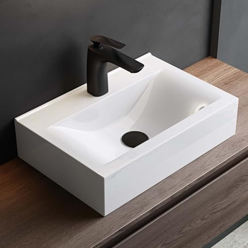 Mai & Mai Bathroom Sink Basin Countertop Wash Basin | Ceramic Rectangular White Wall Hung | Modern Design Bathroom Vessel Sink | WDH：45x30x10cm | Nano-Coating Brüssel118