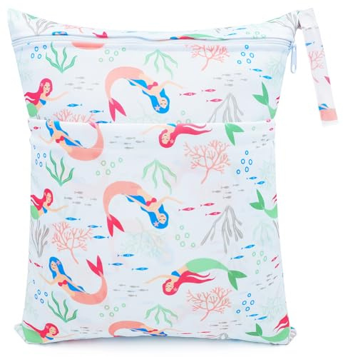 FenFang Sacs à couches en tissu - Sacs à couches humides - Grand sac réutilisable - Étanche - Avec fermeture éclair - Pour bébé et voyage (sirène blanche)