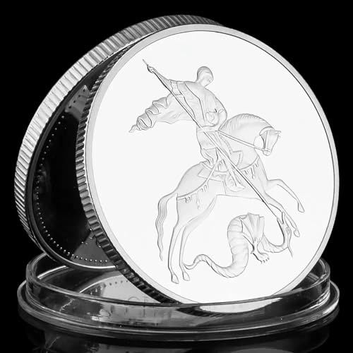 QYZXTH San Jorge y el Dragón Moneda Coleccionable Chapada en Plata Doble Cabezas Colección Patrón de Águila Souvenir Conmemorativo Moneda-Default