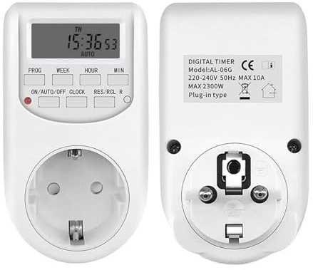 DEWIN Enchufe con Temporizador eléctrico Digital, Enchufe con Temporizador eléctrico, Enchufe con Temporizador Digital for Luces Interiores y electrodomésticos 230 V