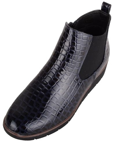 ABSOLUTE FOOTWEAR Botas Chelsea de piel sintética de charol para mujer con doble refuerzo, Navy, 40 EU