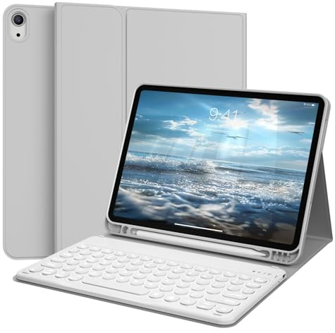 zoyu Tastatur Hülle für iPad Air 11 Zoll (2025 M3/2024 M2), iPad Air 5./4. (2022/2020) 10,9 Zoll, 7 Farbige Von hinten beleuchtet, QWERTZ-Layout, Grau