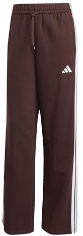 adidas Women's Essentials 3-Stripes Open Hem Fleece Pants, Shadow Brown/White, S