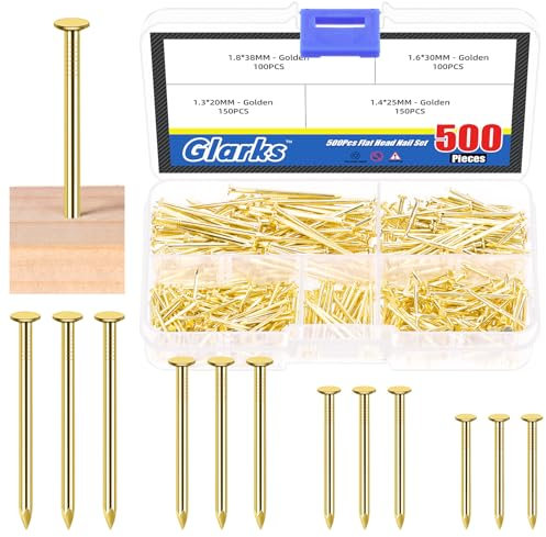Glarks 500pcs 20/25 / 30 / 38mm long clou combo Kit, clous de suspension d'or, clous décoratifs, clous muraux, clous en bois, clous communs, picture Wall hanging Hardware clous