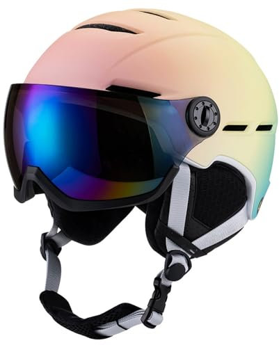 Skihelm mit Visier, Snowboardhelm Helm für Damen und Herren, Unisex Helmet mit Lüftungsöffnungen, 12 Belüftungsöffnungen, Verstellbare Passform 04,M