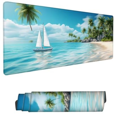 Tapis de Souris Blanc sous Main Bureau,Tapis de Souris XXL 1600x800x3mm,Tapis Souris Voilier Tapis de Souris Gamer Imperméable Antidérapante,Mouse Pad avec Bords Surpiqués,Deco Bureau,Cadeau Hs-881