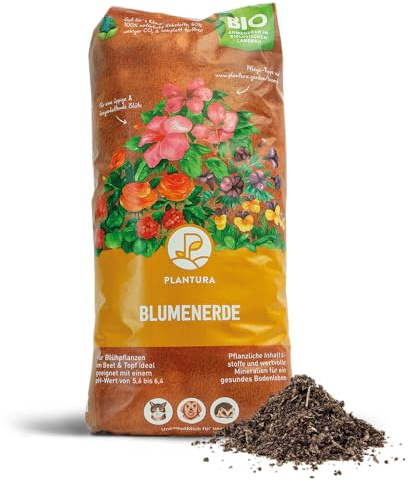 Plantura Bio-Blumenerde, torffrei & vegan, Bio Erde mit Dünger für alle Garten- & Balkonpflanzen, drinnen & draußen, 12,5 L
