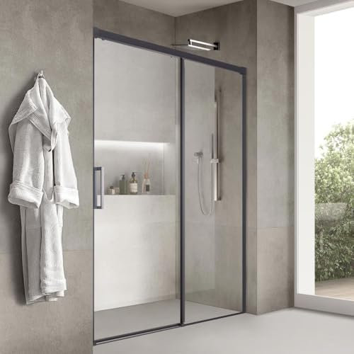 Yellowshop - ZEN Porta doccia scorrevole vetro trasparente anticalcare 8 mm cm 100-120-140-160 H 200 telaio Nero opaco (Nero, 140 cm)