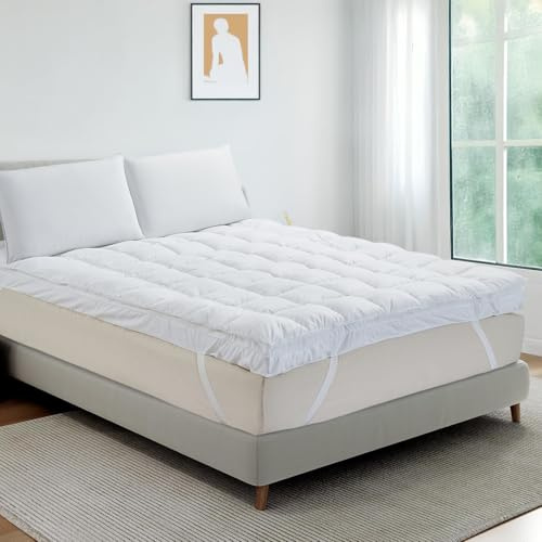 BELOFAY Dual-Layer Double Mattress Topper | 14cm Extra Thick Mattress Topper with 100% Polyster Filling & Breathable Microfiber Top | Elastic Strap Fit | Hypoallergenic, Machine Washable (135x190cm)