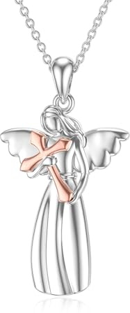 ROMANTICWORK Halskette mit Kreuzanhänger „Peace Angel“ aus Sterlingsilber für Frauen, Halskette mit Kreuzanhänger, Herzschmuck für die Liebe