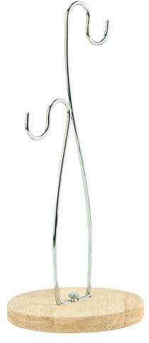 Qurygin 34×15cm Double Hooks Banana Holder, Banana Tree Stand, Steel Ba-nana Holder Stand With Wooden Base, Metal Ba-nana Hanger, Decorative Fruit Racks For Kitchen Counter, Pantry, Dining Cabinet