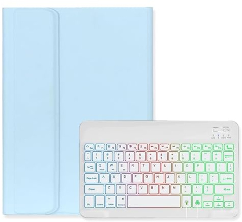 Funda con Teclado para iPad 9.7(2017/2018) Air2/Pro9.7, con retroiluminación, Teclado inalámbrico extraíble,Sky Blue
