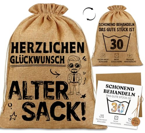 Geschenk 30 Geburtstag Mann-Jutebeutel Herzlichen Glückwunsch,alter Sack! | Lustiges Geschenkbeutel mit Geldgeschenke Geburtstagskarte 30–Witziges Geschenke für 30. Geburtstag Mann (40x30 cm)