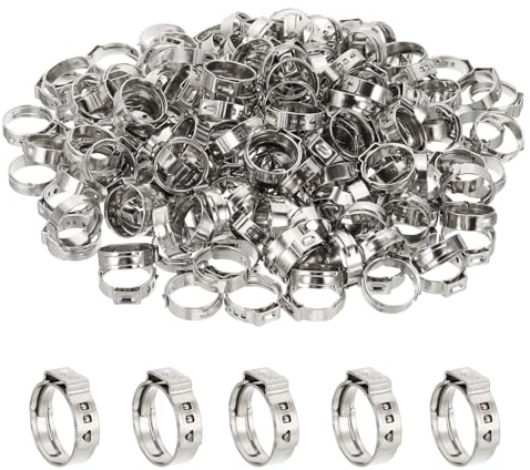 PATIKIL 5/8 Inch PEX Crimp Rings, 200 Pack Single Ear Hose Clamps Stainless Steel Cinch Crimp Ring Pinch Clamps for Pex Tubing Pipe Fitting Connections, Silver