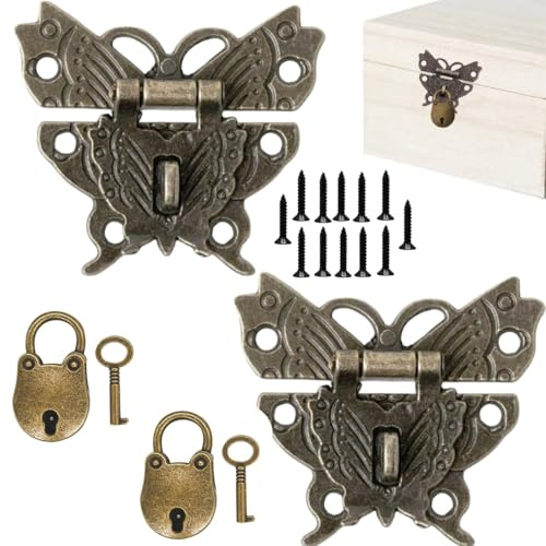 LiJuanWang Serrature Anticate,2 Pezzi Farfalla Fibbia Hasp,2 Pezzi Mini Lucchetti, Vintage Lucchetti Box Latch Hasp Serratura Hasp Pad,per Cassette di Legno Armadi Portagioie