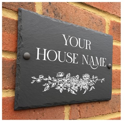 Crafted Memories - Rustic Slate House Sign | Personalized UV-Printed Plaque | Weather-Resistant & Easy to Install | Slate Door Number Sign, House Name Plaque
