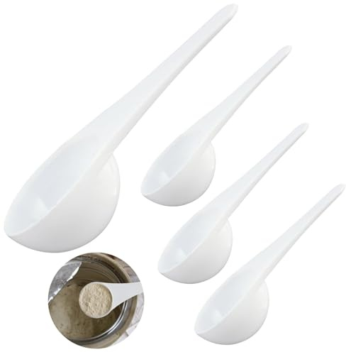 Set of 4 Multi-Purpose Scoops (15g Capacity) for Powders & Liquids - Durable, Non-Recycled PP Plastic - Clear, Dishwasher Safe for Kitchen and Fitness Use