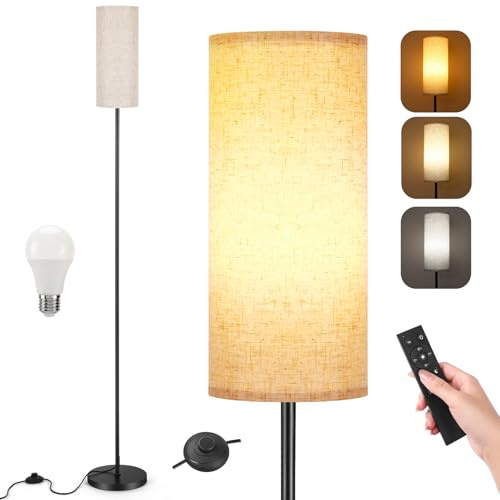 YICAIZI Lampada da Terra per Soggiorno, 171.5cm Piantana Lampada da con Regolabile Paralume, 3 Temperature di Colore, Telecomando e Interruttore a Pedale, Lampadina da 12 W inclusa (beige)