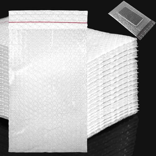 LOLYSIC 100 Stück Luftpolsterbeutel 15 x 25 CM, Polsterbeutel mit Klebestreifen, Selbstklebende Transparente Luftpolsterumschläge Versandtaschen für Umzug und Versand Verpackung