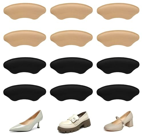 Henyall 6 Pairs Heel Pads for Shoes,Heel Cushion Pads,Self-Adhesive Non-Slip Heel Grips, Breathable Memory Foam Heel Protector,for High Heels Sneakers Boots Loose Shoes Too Big(Black and Skin Tone)