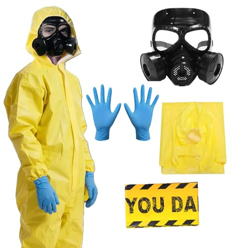 Costume d'Halloween pour homme - Combinaison de protection pour adulte - Combinaison gants - Masques d'horreur - Pour cosplay, Halloween, carnaval, décoration de fête (jaune, 175)