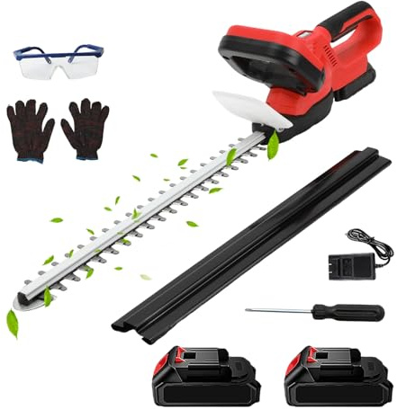 Tijera de Setos Profesional Inalámbrica 21V con Batería de 7500mAh y Cargador Rápido, Doble Cuchilla de Corte, Diámetro de Corte 15mm, Longitud de Corte 55 cm, para Jardín, Césped y Patio (Batería*2