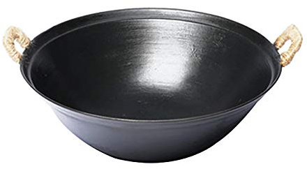 CAFIEDR Wok, Wok in ghisa, Fondo Tondo, Grande, Manico binaurale in Legno, Multiuso