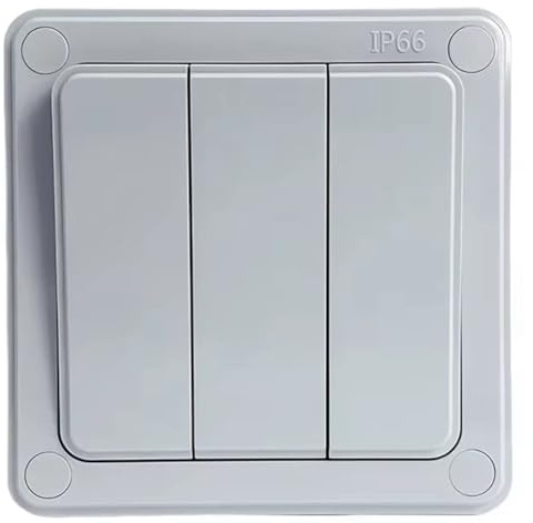 Puthernm Interruttore per Luce da Parete per Esterni A 2 Vie Impermeabile IP66, Interruttore di Alimentazione A Pulsante A 3 Bande, 16 A, Antipolvere, per Casa e Giardino