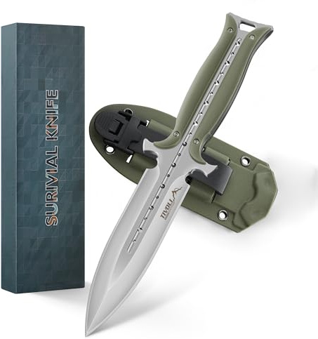 TIVOLI Outdoor Messer Feststehend in Olivgrün, Full Tang Bushcraft Messer mit Kydex-Scheide, Gürtelmesser für Camping, Wandern & Outdoor
