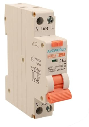 Interrupteur différentiel magnétothermique 10 mA pour zones humides, 16 A C16, RCBO type A courbe C, 1 module DIN, 1P+N 6 kA 220 V, série PL8HT professionnelle