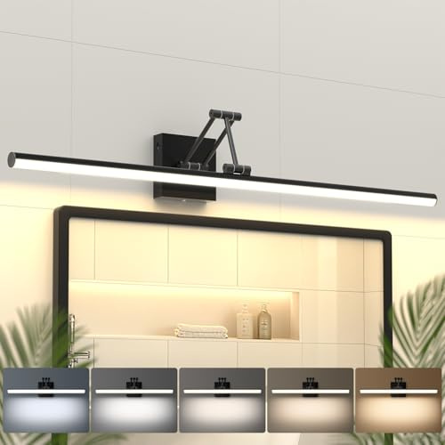 Morden Long Vanity Lights, Black 32IN Bathroom Light Fixtures, 360°Rotatable Bathroom Vanity Fixture Over Mirror with 5CCT&Dimmable Wall Lamp, Eye-Friendly Led Bar For Vanity&Makeup-ETL, Ideal Gift