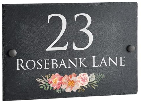 House Signs Direct Bespoke Slate House Sign, Rustic Grey, Weatherproof | Natural grey slate plaque with screws and wall fixings, available in two sizes (20x15cm and 30x20cm), weather-resistant