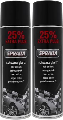 ECI 2 x Auto Lackspray Dose Spraila Schwarz Glanz 500ml Profi Auto Lackspray für Felgen & Karosserie schnell trocknender Sprühlack