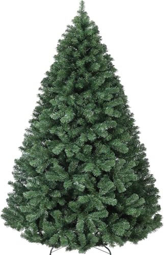 Künstlicher Weihnachtsbaum mit Schneeflockenmuster und Beleuchtung, 340 Zweigspitzen, warmweiße Lichter, Schnellaufbau inklusive Ständer, für drinnen und draußen (Grün)
