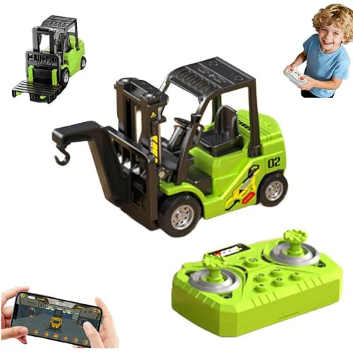 Giocattolo per carrello elevatore RC in lega 1:64, giocattolo per carrello elevatore RC completamente proporzionale, 2 in 1 Trasforma forcella e gancio, Mini batteria ricaricabile per camion a