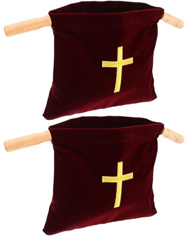 FUNOMOCYA Set 2 Sacchetti per Offerte Chiesa in Velluto con Ricamo Croce, Borsa per Donazioni e Bomboniere Battesimo, Sacco per Colletta Comunione e Cerimonie Religiose, Dimensioni 43x25