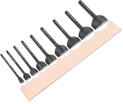 WUTA 1/4 Round Schwarz Lochstanzer,9 Stück Kohlenstoffstahl Locheisen Set Leder für Gürtel Brieftaschen und Uhrenarmbänder Lederhandwerk(Alle Größen)