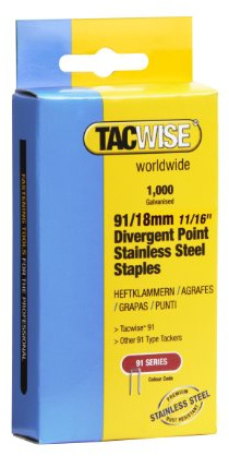Tacwise 1069 Typ 91/18 mm Edelstahl Schmalrückenklammern, 1000 Stück | Divergierende Spitze