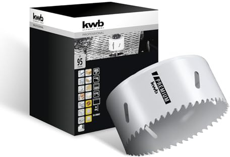 kwb HSS Bi-Metall-Lochsäge Ø 95 mm, 8% kobaltlegiert mit progressiver Vario-Zahnung und hoher Präzision für den vielseitigen Einsatz