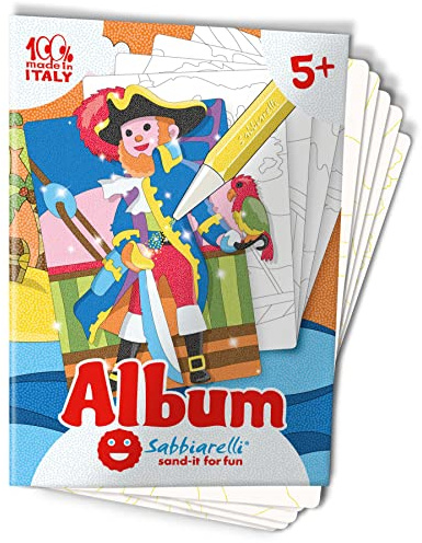 Sabbiarelli – Album I Pirati | Fogli Adesivi per Sand Art | Contiene 5 Disegni Adesivi A5 | 100% Made in Italy | Lavoretti Creativi | Bambini 5-12 anni | SABBIA COLORATA NON INCLUSA
