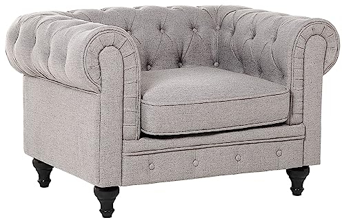 Beliani Bequemer Sessel im englischen Stil Polsterbezug hellgrau Chesterfield
