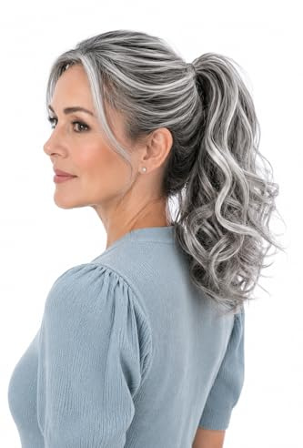 CAISHA 30cm Hairpiece Braid Ponytail Hair Extension Voluminous Wavy Grey Mix H126