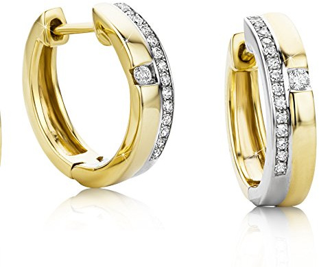 OROVI Ohrringe Gold-9 karat (375) Gelbgold/Weißgold– Diamant Creolen Gold 13.5 mm, Goldene Creolen Damen, Hypoallergene Ohrringe, Kreolen mit Diamanten, Schmuck Damen, Goldschmuck-mit edler Schmuckbox