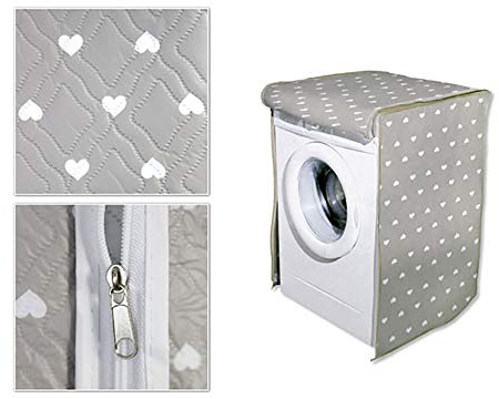 GICOS IMPORT EXPORT SRL Telo Copertura Lavatrice Protezione Tessuto Chiusura Zip Cuori Tortora 60x60x80, Grigio, Universale
