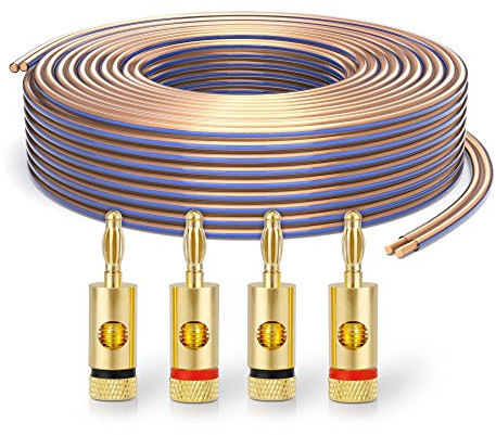 PureLink Lautsprecherkabel Boxenkabel OFC 2x2,50mm² 10m mit Bananenstecker | Set mit 4 Bananensteckern, Reines sauerstofffreies Kupfer (99,99%), 0,10 mm Litzenstruktur, für Verstärker und Lautsprecher