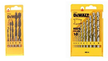 DeWalt Brad Point Drill Bits Set (5 Pieces) + 338 Jobber Metal Drill Bit Sets, 10 Pieces