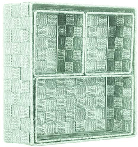 Brandsseller Juego de 4 Cajas de Almacenamiento - 28x28x10 cm, 26x13x9 cm, 13x13x9 cm (2x) - Cestas cuadradas para estanterías sin tapa - aspecto de ratán, trenzadas con estructura metálica - Menta