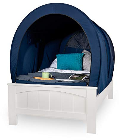 Snuggy Betthimmel - Kinderzelt, Sichtschutz für Kinder I Baldachin Kinderzimmer, tragbares atmungsaktives Gewebe I Faltbares Design für Jungen und Mädchen I Indoorzelt (Marineblau, Doppelbett)