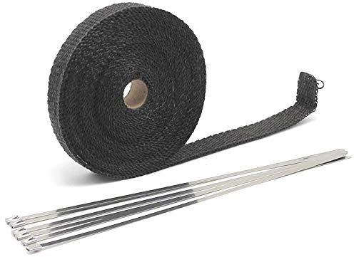 FMingNian Mn-Parts 1 Set 25 mm x 5/10/15 m Titan-Auspuff-Wärmedämmungsrolle für Motorrad-Fiberglas-Hitzeschutzband mit Edelstahlbändern (Größe : 15 m schwarz)